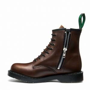 Solovair Gaucho Crazy Horse 8 Eye Zip Derby Støvler Herre Brune | S8-551-CH-ZIP-G-030