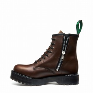 Solovair Gaucho Crazy Horse 8 Eye Zipped Platform Derby Støvler Dame Brune | S8-551-CH-ZIP-HIGH-G-030
