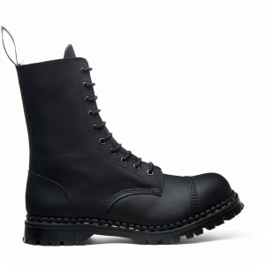 Solovair Greasy 10 Eye Steel Toe Capped Derby Støvler Dame Sort | GF10-1980-BG-040