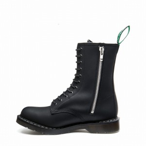 Solovair Greasy 11 Eye Zip Derby Støvler Herre Sort | S11-981-BG-ZIP-G-030
