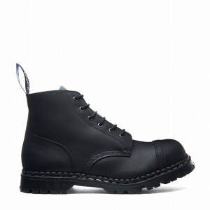 Solovair Greasy 6 Eye Steel Toe Capped Derby Støvler Herre Sort | GF6-1710-BG-030