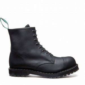 Solovair Greasy 8 Eye Steel Toe Derby Støvler Herre Sort | SC8-1550-BG-G-060