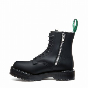 Solovair Greasy 8 Eye Zipped Platform Derby Støvler Dame Sort | S8-551-BG-ZIP-HIGH-G-030