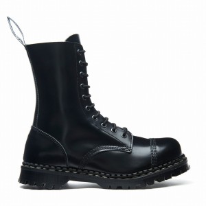 Solovair Hi-Shine 10 Eye Steel Toe Capped Derby Støvler Herre Sort | GF10-1980-BK-030