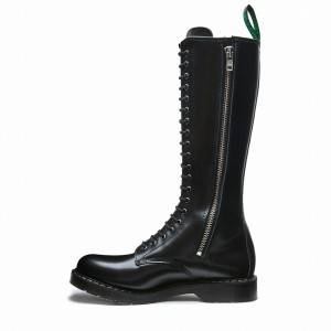 Solovair Hi-Shine 20 Eye Zip Derby Støvler Herre Sort | S20-20-BK-ZIP-G-030