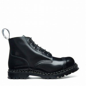 Solovair Hi-Shine 6 Eye Steel Toe Capped Derby Støvler Herre Sort | GF6-1710-BK-030