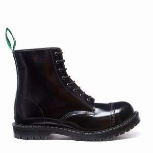 Solovair Hi-Shine 8 Eye Steel Toe Derby Støvler Herre Sort | SC8-1550-BK-G-070