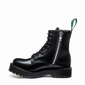 Solovair Hi-Shine 8 Eye Zipped Platform Derby Støvler Herre Sort | S8-551-BK-ZIP-HIGH-G-030