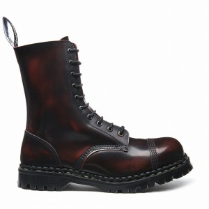 Solovair Rub-Off 10 Eye Steel Toe Capped Derby Støvler Herre Bordeaux | GF10-1980-BUR-RO-030