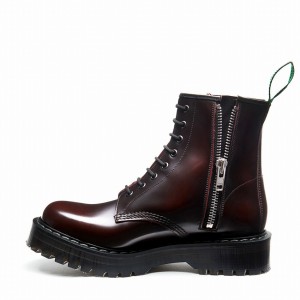 Solovair Rub-Off 8 Eye Zipped Platform Derby Støvler Dame Bordeaux | S8-551-BUR-ZIP-HIGH-G-030