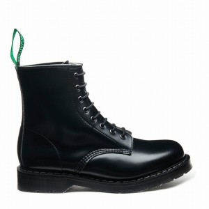 Solovair Vegan Hi-Shine 8 Eye Derby Støvler Dame Sort | VS8-551-BK-SM-VEG-G-035