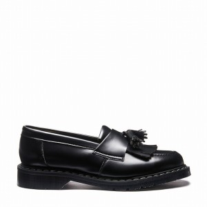 Solovair Vegan Hi-Shine Tassel Loafers Dame Sort | VS0-1022-BK-VEG-G-040