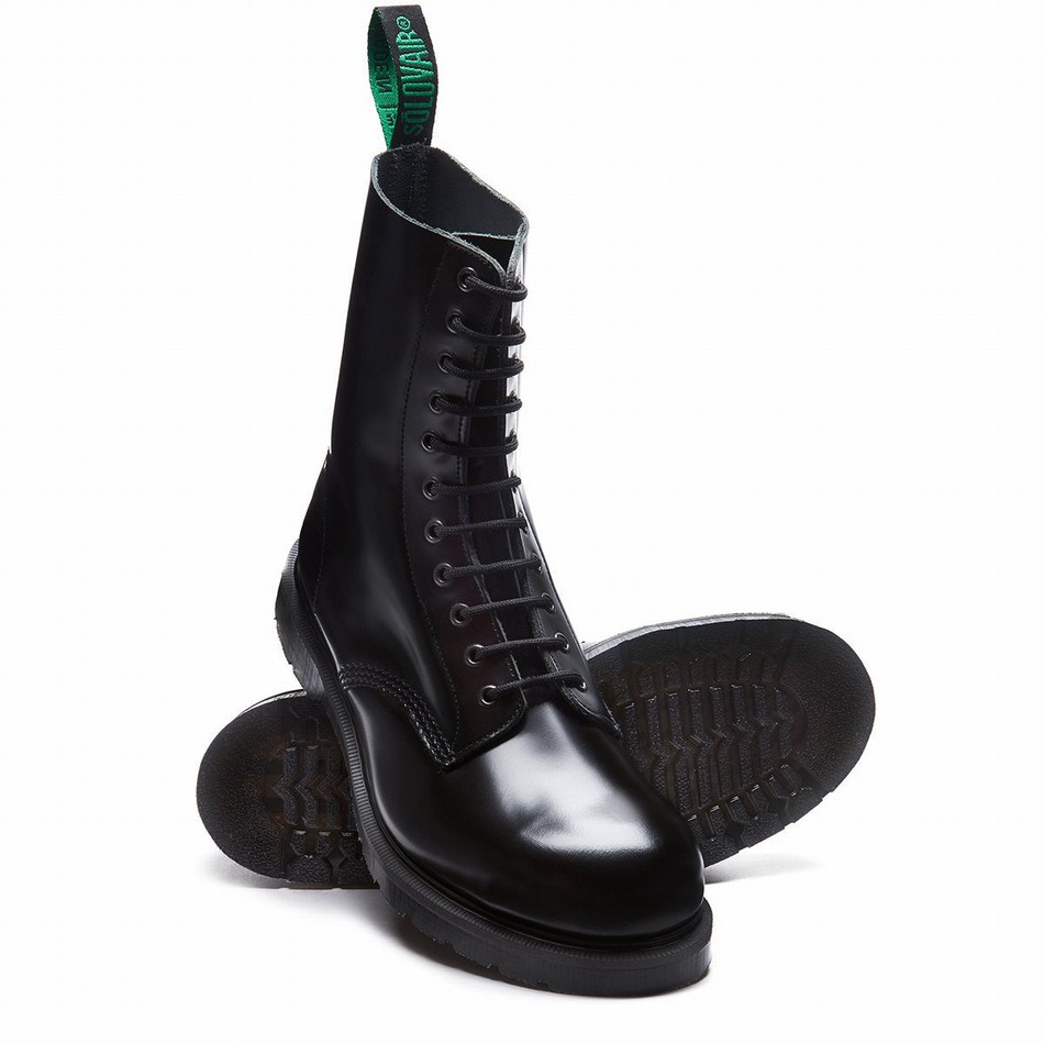 Solovair 11 Eye Steel Toe Derby Støvler Herre Sort | 11-1981-BK-060