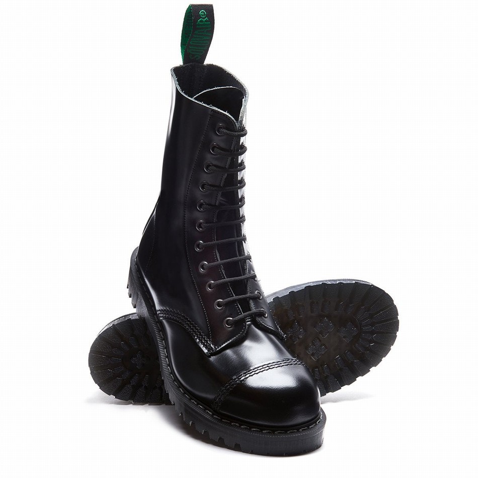 Solovair 11 Eye Steel Toe Derby Støvler Herre Sort | SC11-1980-BK-G-060