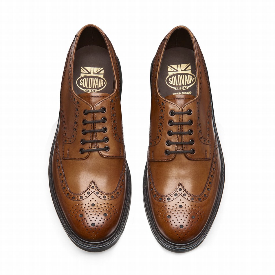 Solovair 5 Eye Gibson Brogue Sko Herre Brune | LS5-813-TAN-B-060