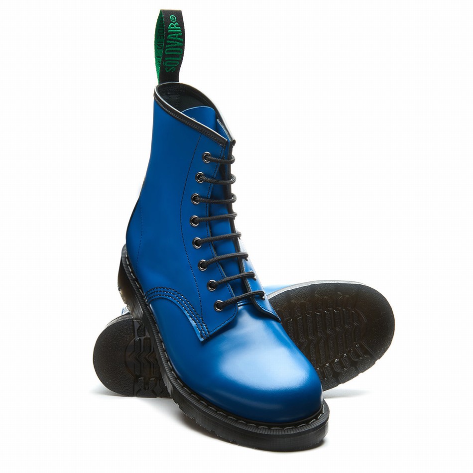 Solovair 8 Eye Derby Støvler Dame Blå | S8-551-BL-EL-G-075