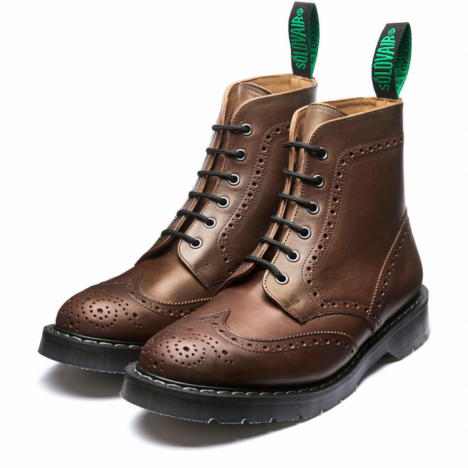 Solovair Gaucho Crazy Horse 6 Eye Brogue Støvler Dame Brune | S6-019-CH-G-030