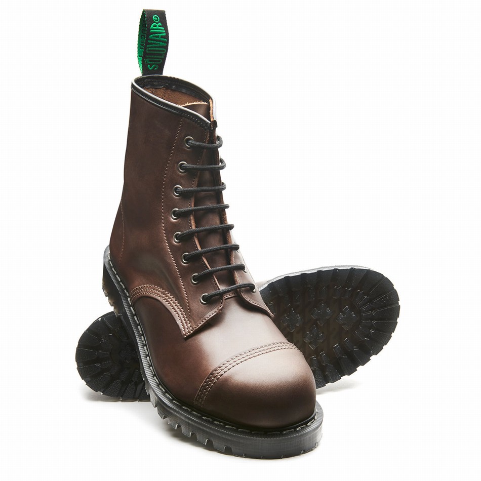Solovair Gaucho Crazy Horse 8 Eye Steel Toe Derby Støvler Herre Brune | SC8-1550-CH-G-060