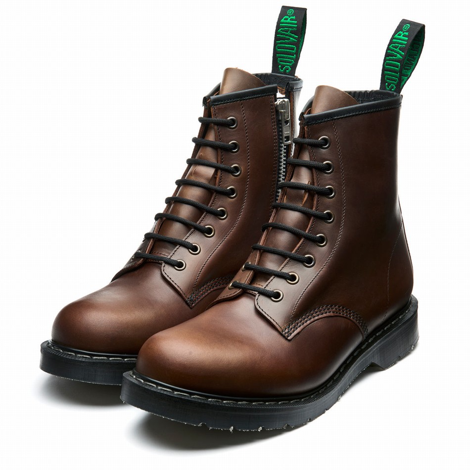 Solovair Gaucho Crazy Horse 8 Eye Zip Derby Støvler Herre Brune | S8-551-CH-ZIP-G-030