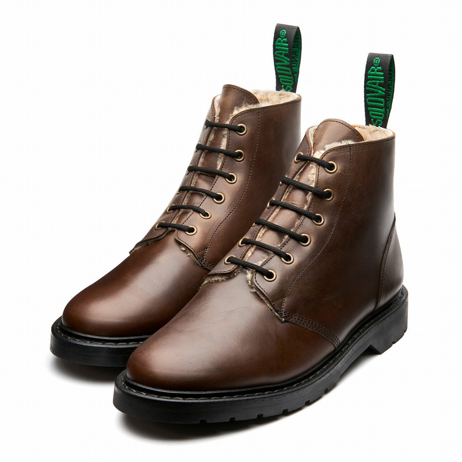 Solovair Gaucho Crazy Horse Shearling Lined 6 Eye Astronaut Støvler Dame Brune | LS6-969-CH-SHE-B-030