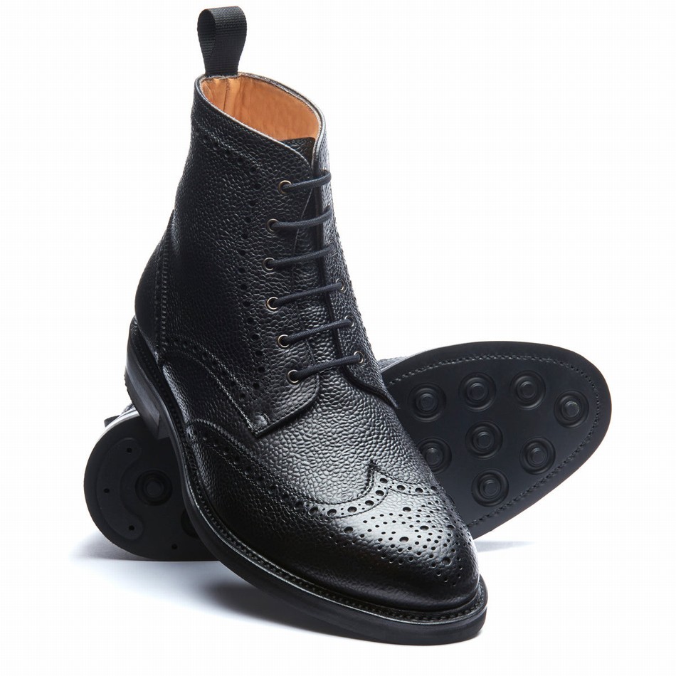 Solovair Grain-Calf 6 Eye Derby Brogue Støvler Herre Sort | 019-BK-CC-065