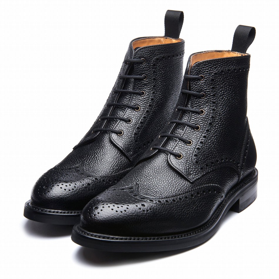 Solovair Grain-Calf 6 Eye Derby Brogue Støvler Herre Sort | 019-BK-CC-065