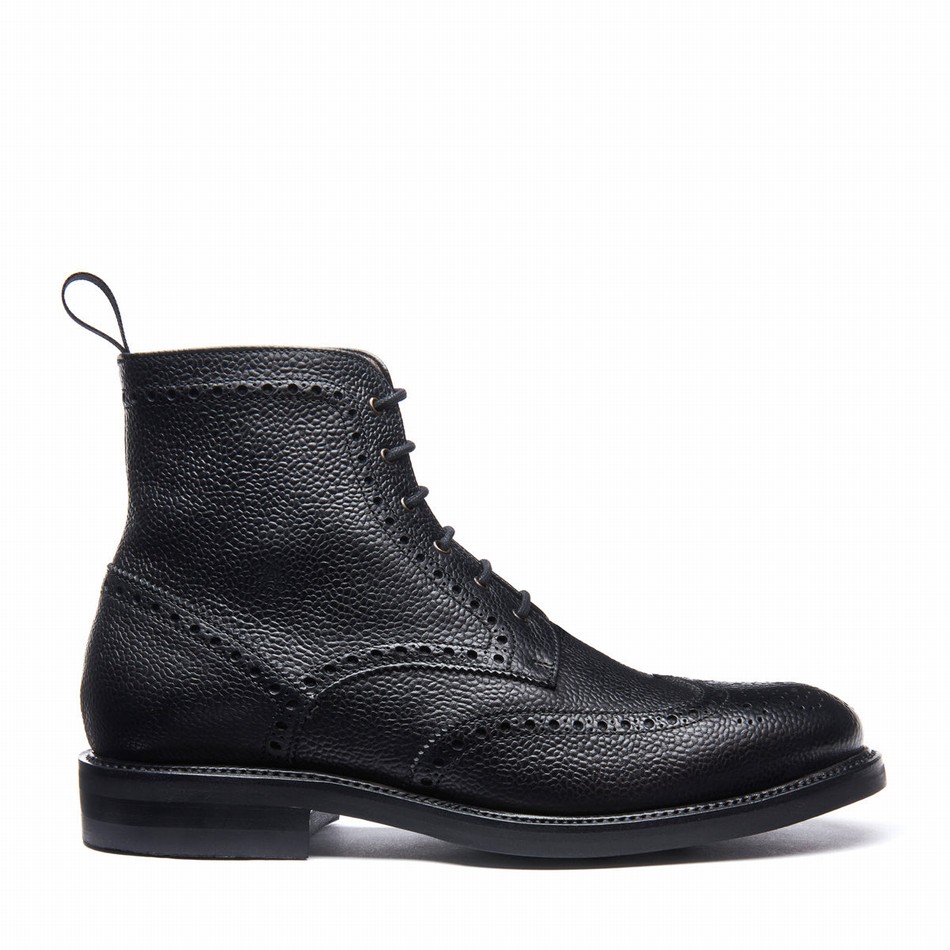 Solovair Grain-Calf 6 Eye Derby Brogue Støvler Herre Sort | 019-BK-CC-065