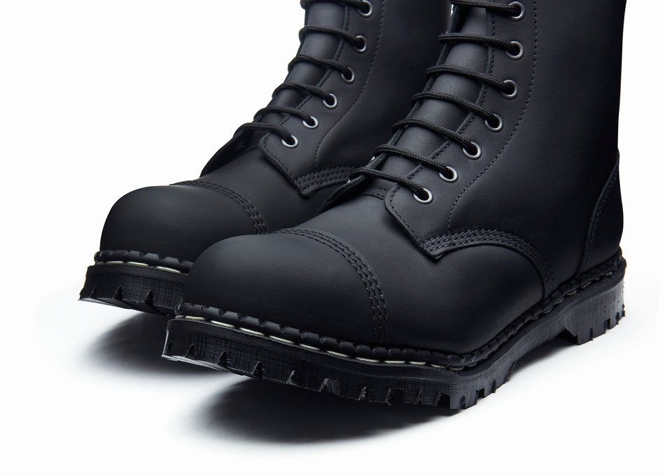 Solovair Greasy 10 Eye Steel Toe Capped Derby Støvler Dame Sort | GF10-1980-BG-040
