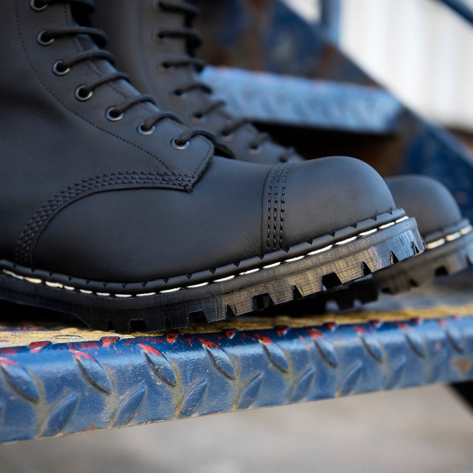 Solovair Greasy 10 Eye Steel Toe Capped Derby Støvler Dame Sort | GF10-1980-BG-040