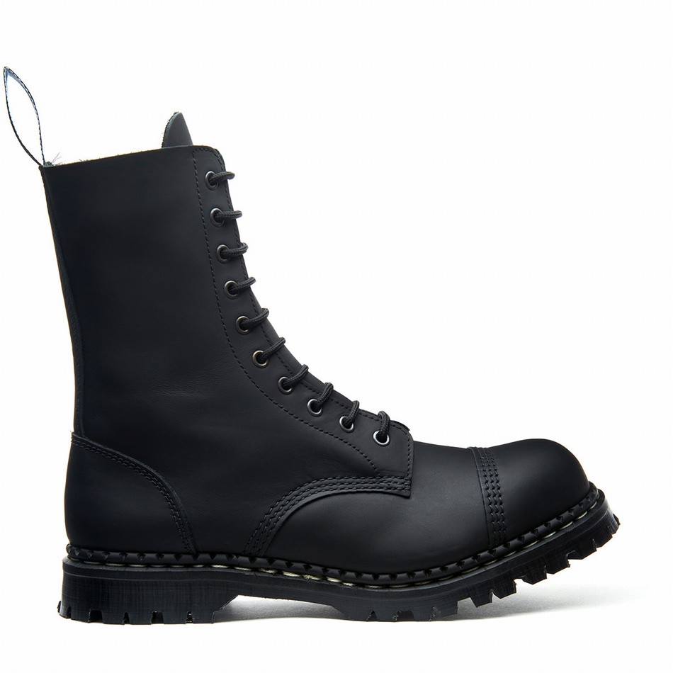 Solovair Greasy 10 Eye Steel Toe Capped Derby Støvler Dame Sort | GF10-1980-BG-040