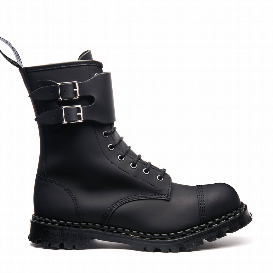 Solovair Greasy 10 Eye Steel Toe Capped Twin Strap Derby Støvler Herre Sort | GF10-1982-BG-040