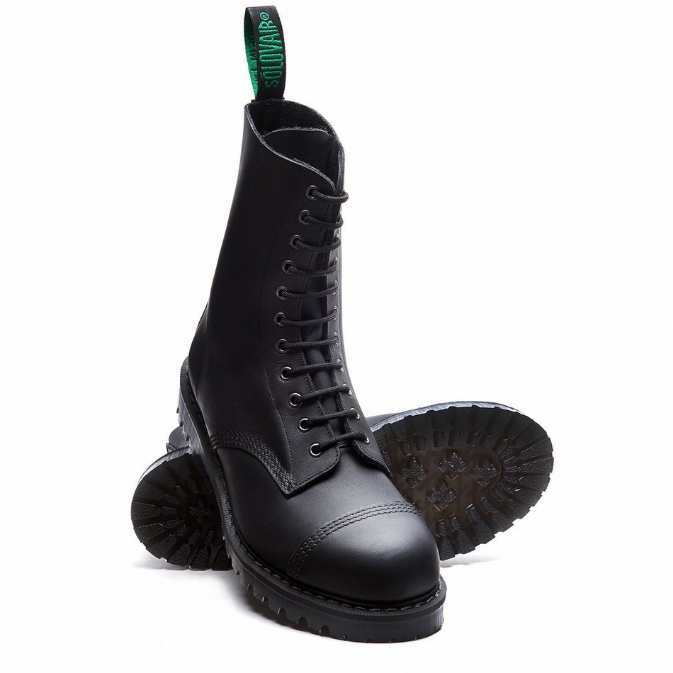 Solovair Greasy 11 Eye Steel Toe Derby Støvler Herre Sort | SC11-1980-BG-G-060