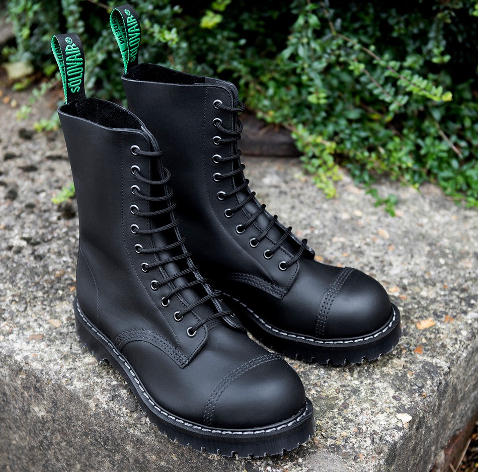 Solovair Greasy 11 Eye Steel Toe Derby Støvler Herre Sort | SC11-1980-BG-G-060