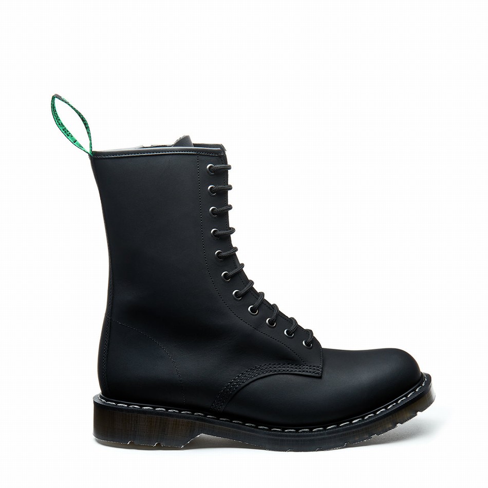 Solovair Greasy 11 Eye Zip Derby Støvler Herre Sort | S11-981-BG-ZIP-G-030