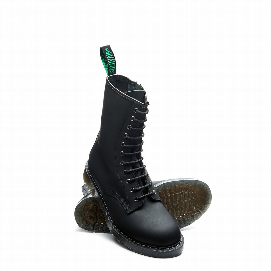 Solovair Greasy 11 Eye Zip Derby Støvler Herre Sort | S11-981-BG-ZIP-G-030