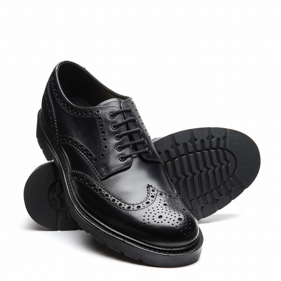 Solovair Greasy 5 Eye Gibson Brogue Sko Herre Sort | LS5-813-BG-B-060