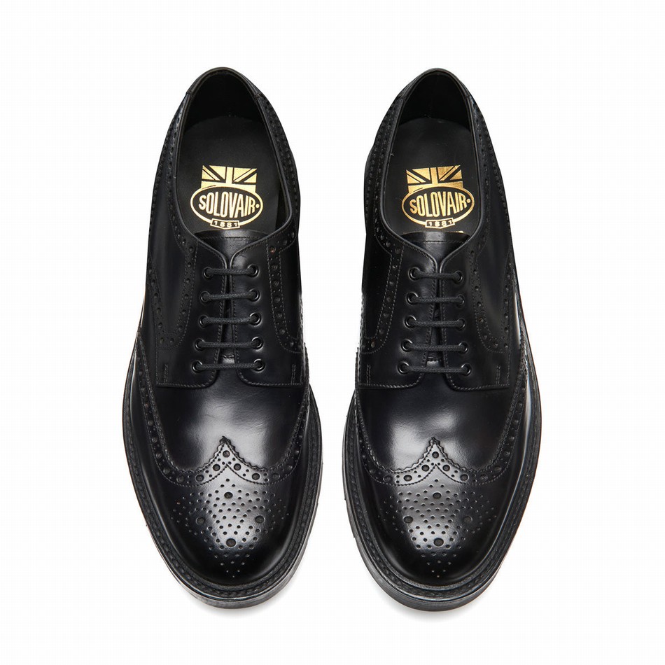 Solovair Greasy 5 Eye Gibson Brogue Sko Herre Sort | LS5-813-BG-B-060