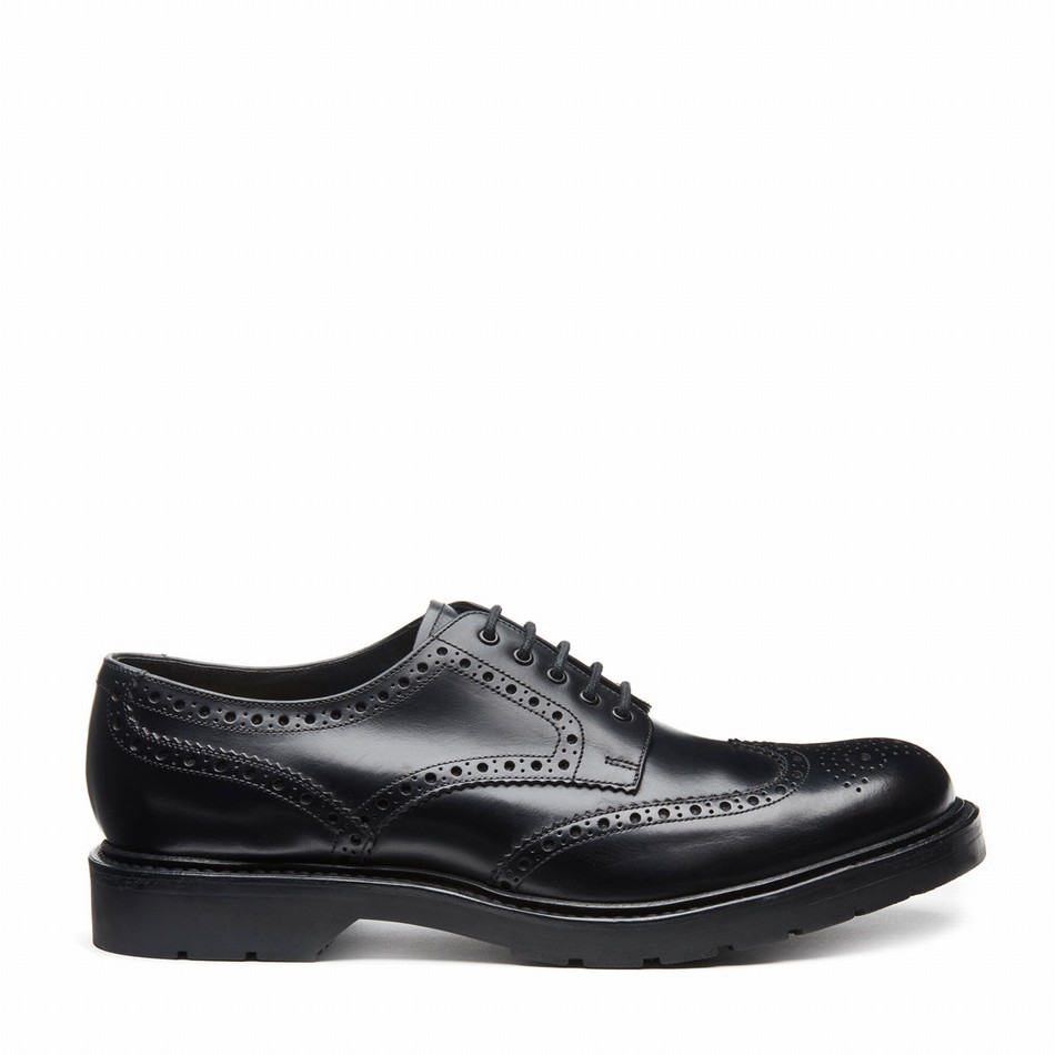 Solovair Greasy 5 Eye Gibson Brogue Sko Herre Sort | LS5-813-BG-B-060