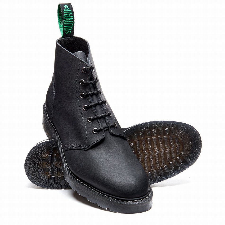 Solovair Greasy 6 Eye Astronaut Støvler Dame Sort | S6-969-BG-G-030