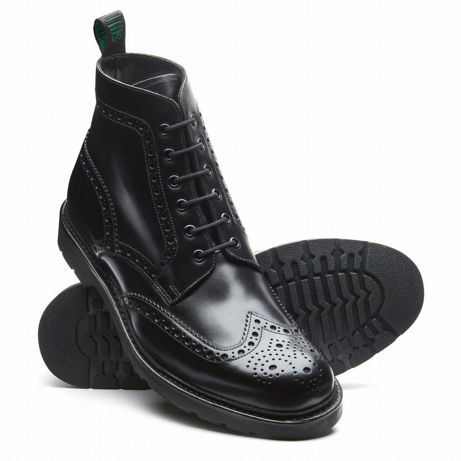 Solovair Greasy 6 Eye Derby Brogue Støvler Herre Sort | LS6-019-BG-B-060