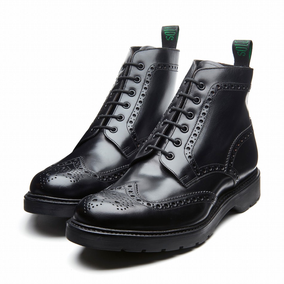 Solovair Greasy 6 Eye Derby Brogue Støvler Herre Sort | LS6-019-BG-B-060
