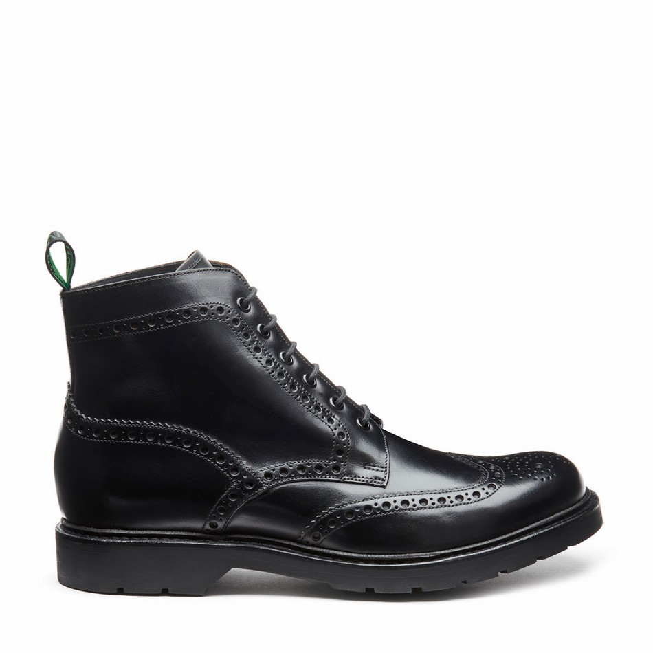 Solovair Greasy 6 Eye Derby Brogue Støvler Herre Sort | LS6-019-BG-B-060
