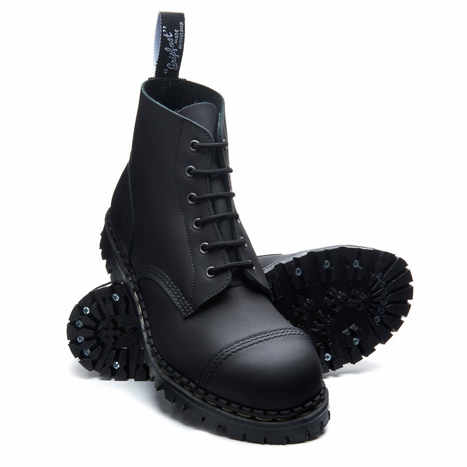 Solovair Greasy 6 Eye Steel Toe Capped Derby Støvler Herre Sort | GF6-1710-BG-030