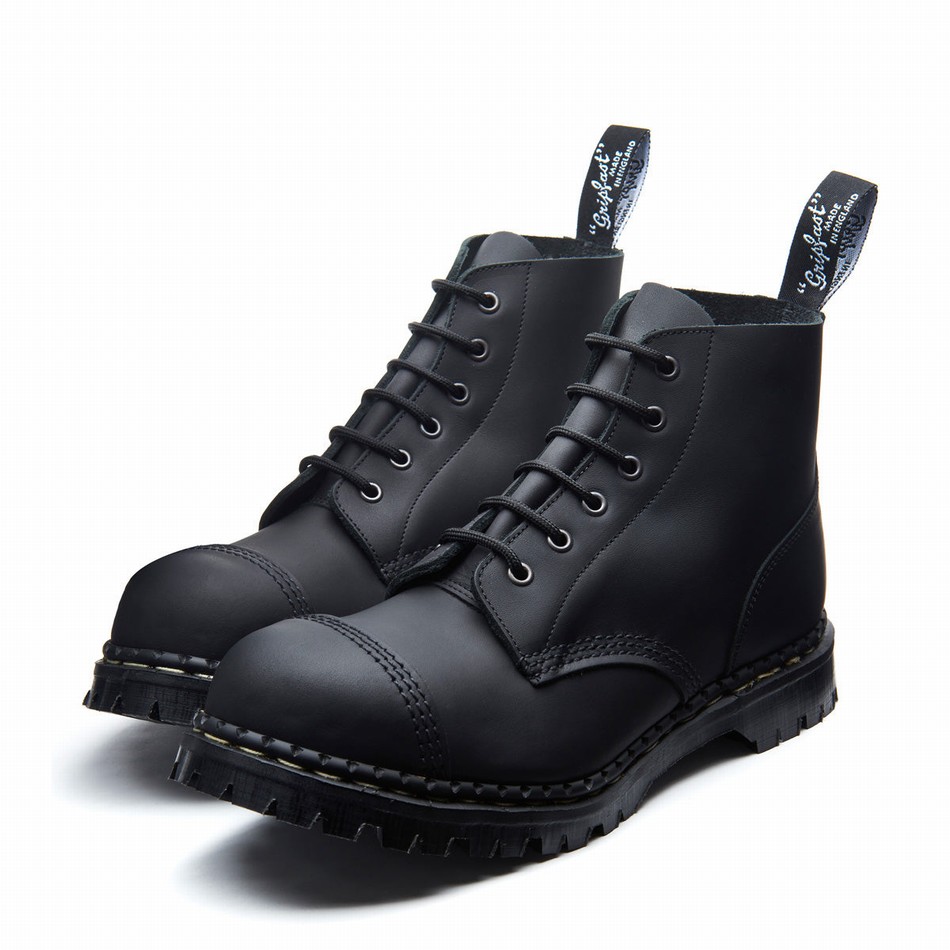 Solovair Greasy 6 Eye Steel Toe Capped Derby Støvler Herre Sort | GF6-1710-BG-030
