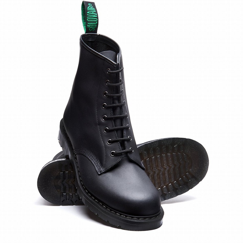 Solovair Greasy 8 Eye Derby Støvler Herre Sort | S8-551-BG-G-030