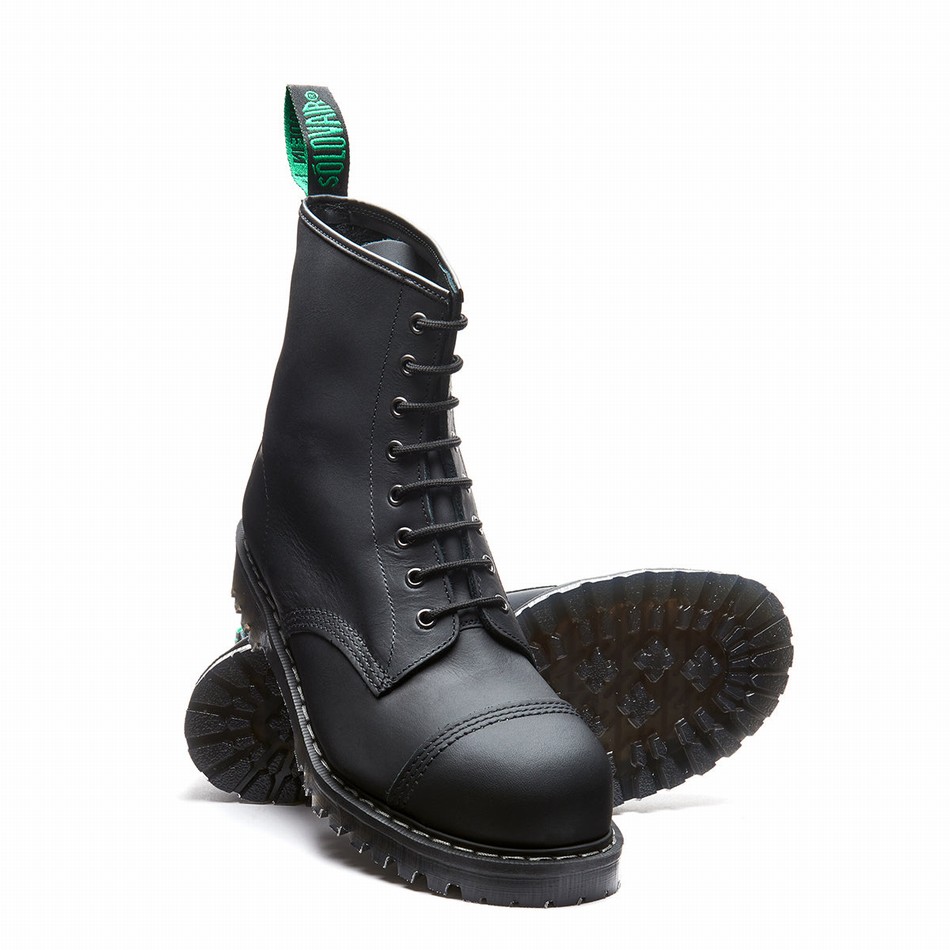 Solovair Greasy 8 Eye Steel Toe Derby Støvler Herre Sort | SC8-1550-BG-G-060