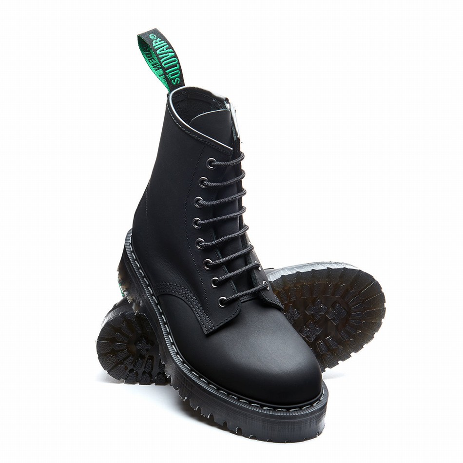 Solovair Greasy 8 Eye Zipped Platform Derby Støvler Dame Sort | S8-551-BG-ZIP-HIGH-G-030