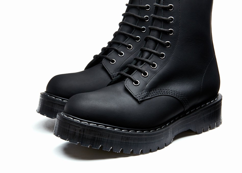 Solovair Greasy 8 Eye Zipped Platform Derby Støvler Dame Sort | S8-551-BG-ZIP-HIGH-G-030