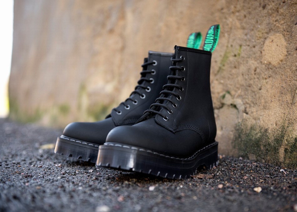 Solovair Greasy 8 Eye Zipped Platform Derby Støvler Dame Sort | S8-551-BG-ZIP-HIGH-G-030