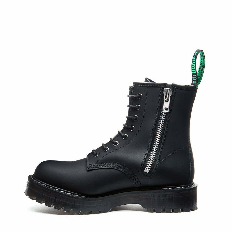 Solovair Greasy 8 Eye Zipped Platform Derby Støvler Dame Sort | S8-551-BG-ZIP-HIGH-G-030